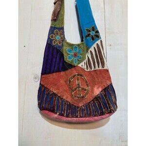 Boho Hippie Crossbody Shoulder Bag Purse Patchwork Peace Multi Patch Festive Y2K